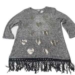 Women’s Plus Size 14/16‎ Avenue Heart Printed Tassel Fringe Tunic Sweater